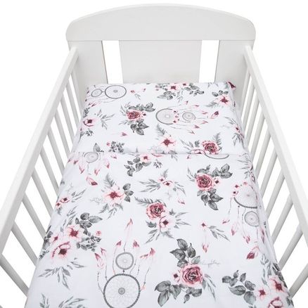 2-dielne posteľné obliečky New Baby 100/135 cm biele kvety a pierka - Biela
