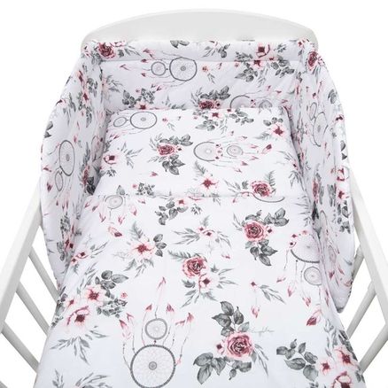 3-dielne posteľné obliečky New Baby 90/120 cm biele kvety a pierka - Biela