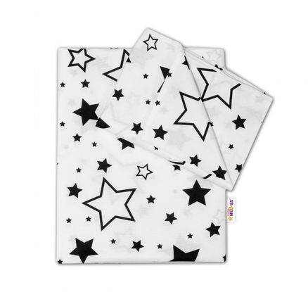 Baby Nellys 2-dielné s obliečkami - Čierne hviezdy a hviezdičky - biely