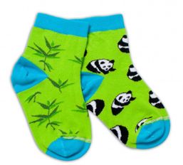 Baby Nellys Bavlnené veselé ponožky  Panda - zelené, veľ. 15-16 cm