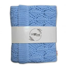 Baby Nellys Luxusná bavlnená háčkovaná deka, dečka LOVE, 75x95cm - modrá
