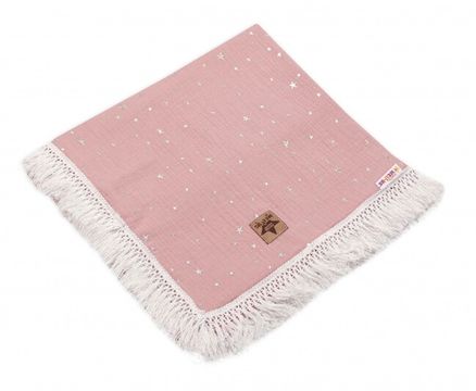 Baby Nellys Luxusná mušelínová deka Stars s třásněmi, 70 x 100 cm, pudrová