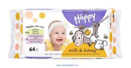 BELLA HAPPY BABY Vlhčené obrúsky mlieko a med 64 ks
