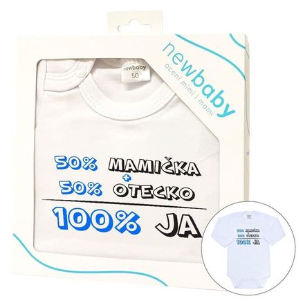 Body s potlačou New Baby 50% MAMIČKA + 50% OTECKO - 100% JA modré - darčekové balenie - Modrá