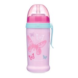 Canpol babies Nevylievacia športová fľaša so silikónovou slamkou 350 ml Motýľ ružová
