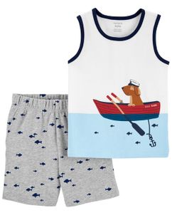 CARTER'S Set 2dielny tričko bez rukávov, kraťasy Fish & Dog chlapec 12m