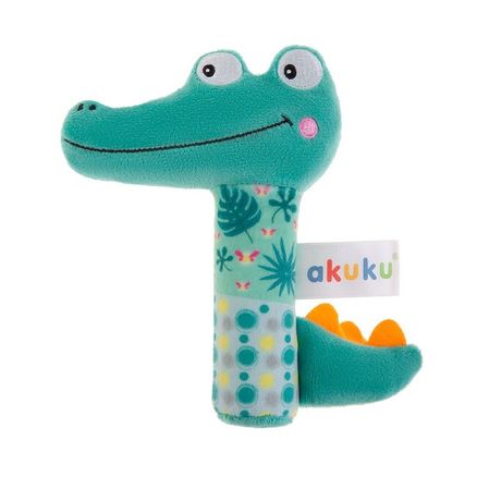 Detská pískacia plyšová hračka s hrkálkou Akuku Krokodíl - Zelená