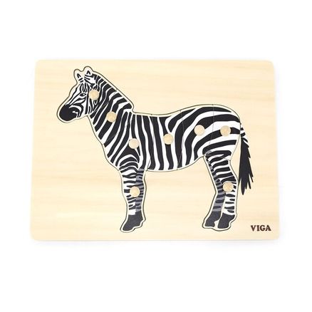 Detské drevené puzzle s úchytmi Montessori Viga Zebra - Multicolor