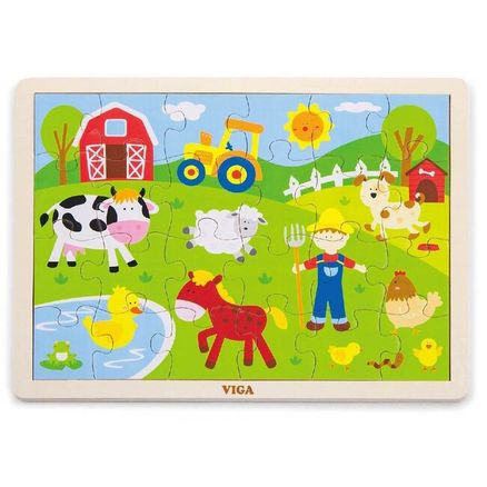 Detské drevené puzzle Viga Farma - Multicolor