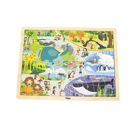 Detské drevené puzzle Viga Zoo 48 ks - Multicolor
