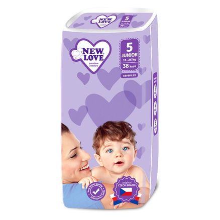 Detské jednorázové plienky New Love Premium comfort 5 JUNIOR 11-25 kg 38 ks - Biela