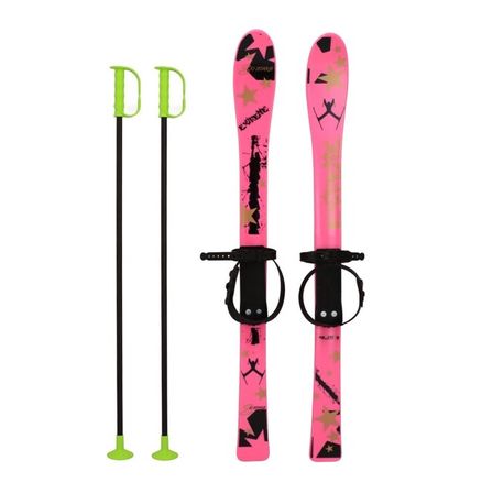 Detské lyže s viazaním a palicami Baby Mix 90 cm ružové - Ružová