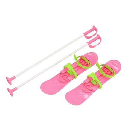 Detské lyže s viazaním a palicami Baby Mix BIG FOOT 42 cm ružové - Ružová