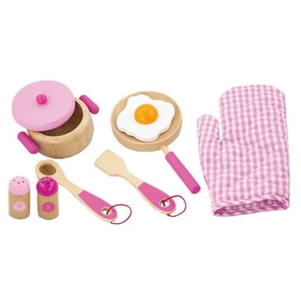 Detský drevený riad Viga-raňajky ružový - Ružová