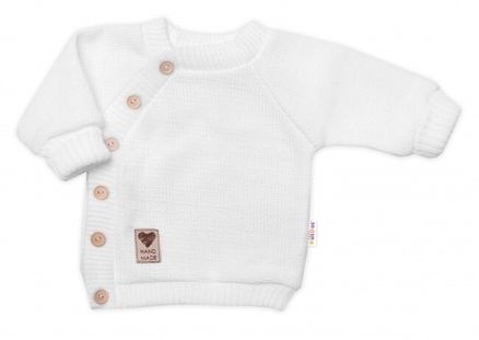 Detský pletený svetrík s gombíkmi, zap. bokom, Handmade Baby Nellys, biely