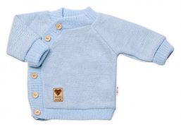 Detský pletený svetrík s gombíkmi, zap. bokom, Handmade Baby Nellys, modrý, veľ. 68/74
