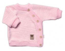 Detský pletený svetrík s gombíkmi, zap. bokom, Handmade Baby Nellys, ružový, veľ. 68/74
