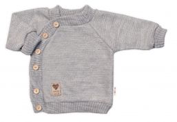 Detský pletený svetrík s gombíkmi, zap. bokom, Handmade Baby Nellys, sivý, veľ. 68/74