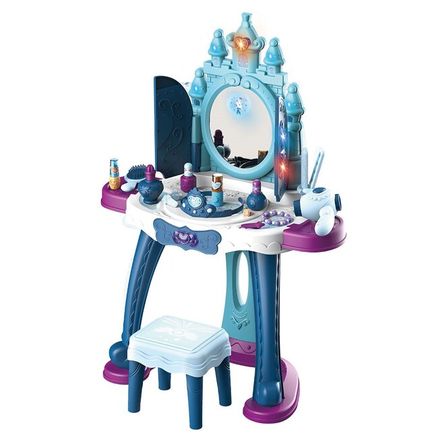 Detský toaletný stolík ľadový svet so svetlom, hudbou a stoličkou BABY MIX - Modrá