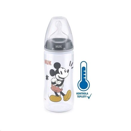 Dojčenská fľaša na učenie NUK Disney Mickey s kontrolou teploty 300 ml - Sivá