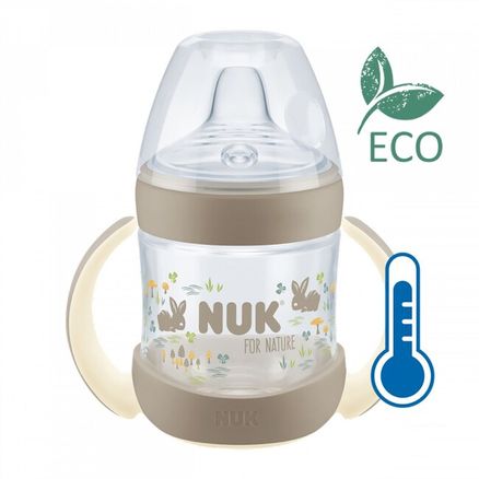 Dojčenská fľaša na učenie NUK for Nature s kontrolou teploty 6-18m - Hnedá