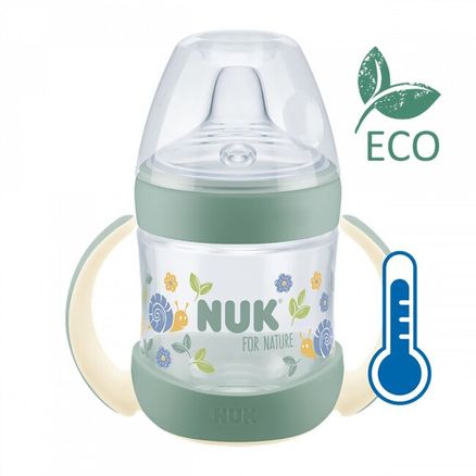 Dojčenská fľaša na učenie NUK for Nature s kontrolou teploty 6-18m - Zelená