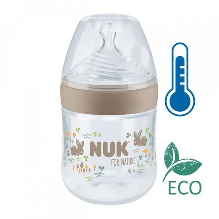 Dojčenská fľaša na učenie NUK for Nature s kontrolou teploty S - Hnedá