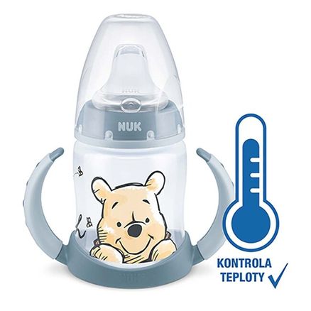 Dojčenská fľaša na učenie NUK Medvedík Pú s kontrolou teploty 150 ml - Modrá
