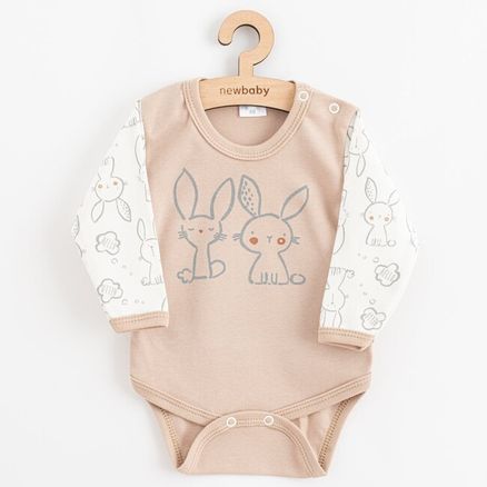 Dojčenské bavlnené body s dlhým rukávom New Baby Rabbit friends - Béžová