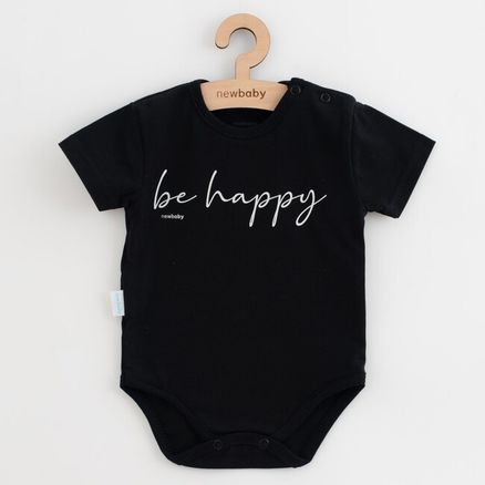 Dojčenské bavlnené body s krátkym rukávom New Baby Be Happy - Čierna