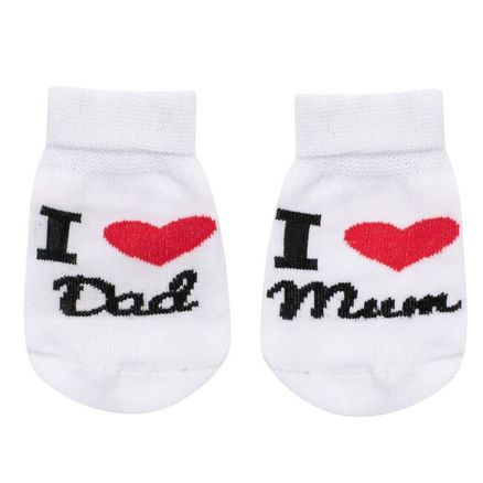 Dojčenské bavlnené ponožky New Baby I Love Mum and Dad biele - Biela