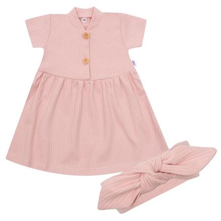 Dojčenské bavlnené šatôčky s čelenkou New Baby Practical - Ružová
