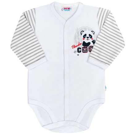 Dojčenské celorozopínacie body s dlhým rukávom New Baby Panda - Sivá