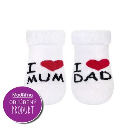Dojčenské froté ponožky New Baby biele I Love Mum and Dad - Biela