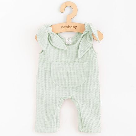 Dojčenské mušelínové zahradníčky New Baby Comfort clothes šalviová - Zelená