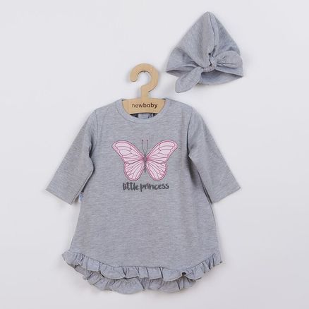 Dojčenské šatôčky s čiapočkou-turban New Baby Little Princess sivé - Sivá