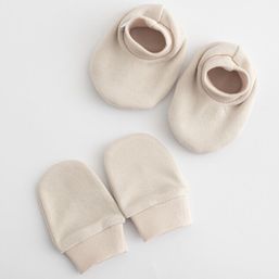 Dojčenský bavlnený set-capačky a rukavičky New Baby béžová 0-6m - Béžová
