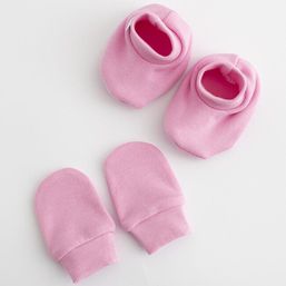 Dojčenský bavlnený set-capačky a rukavičky New Baby ružová 0-6m - Ružová