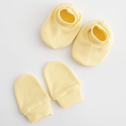 Dojčenský bavlnený set-capačky a rukavičky New Baby žltá 0-6m - Žltá