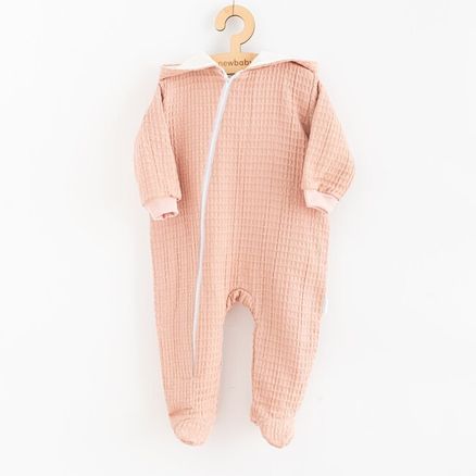 Dojčenský mušelínový overal s kapucňou New Baby Comfort clothes - Ružová
