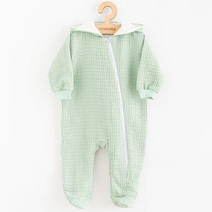 Dojčenský mušelínový overal s kapucňou New Baby Comfort clothes šalviová - Zelená