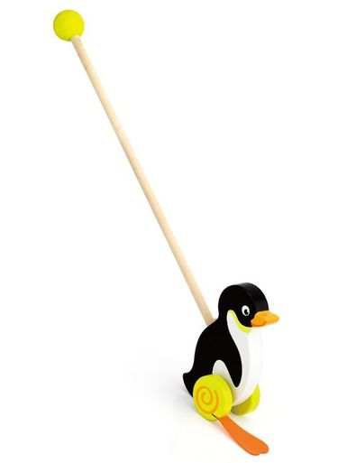 Drevená jazdiaca hračka Viga tučniak - Čierna