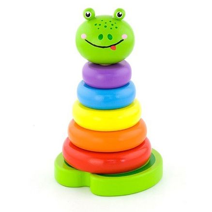 Drevená skladacia pyramída pre najmenších Viga Žaba - Multicolor