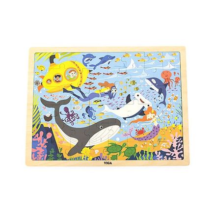 Drevené puzzle 48 dielikov Viga Morský život - Multicolor