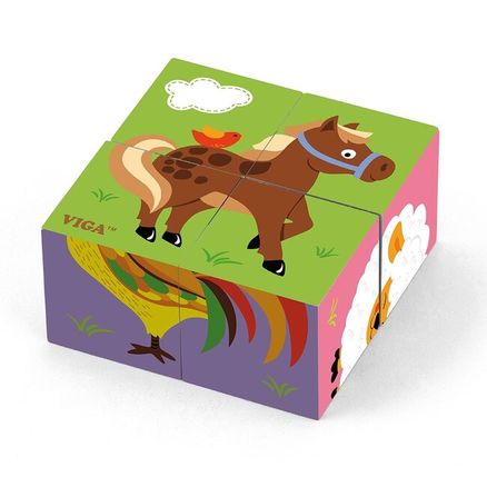 Drevené puzzle kocky pre najmenších Viga Farma - Multicolor