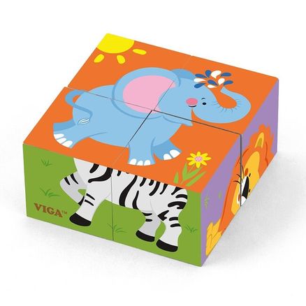 Drevené puzzle kocky pre najmenších Viga Zoo - Multicolor