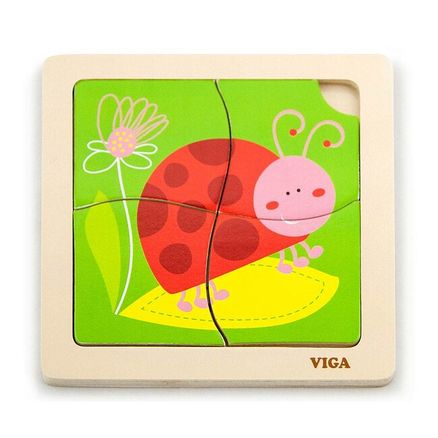 Drevené puzzle pre najmenších Viga 4 ks Lienka - Multicolor