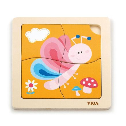 Drevené puzzle pre najmenších Viga 4 ks Motýlik - Multicolor