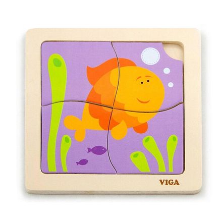 Drevené puzzle pre najmenších Viga 4 ks Rybka - Multicolor
