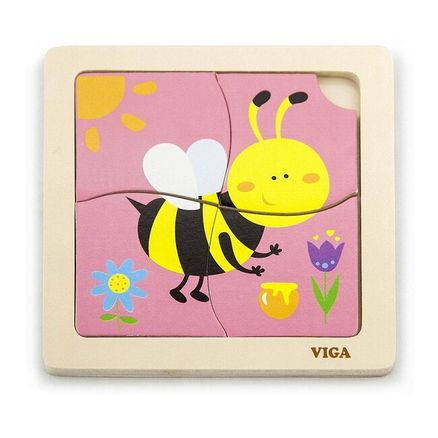 Drevené puzzle pre najmenších Viga 4 ks Včielka - Multicolor